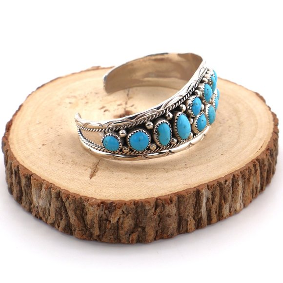Navajo‎ Bracelet Cluster Turquoise Jewelry Sterling Silver NA Women's Sz 6.25 ** - Picture 4 of 10